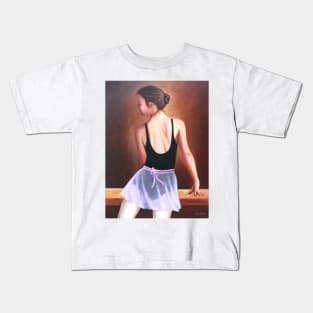 Dancer woman girl at exercise bar Kids T-Shirt